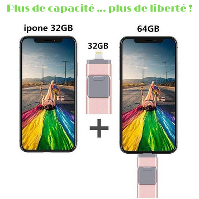 Clé Zénith™️ USB 4-en-1 pour Smartphone (iPhone / iPad / Smartphone Android / Tablette)